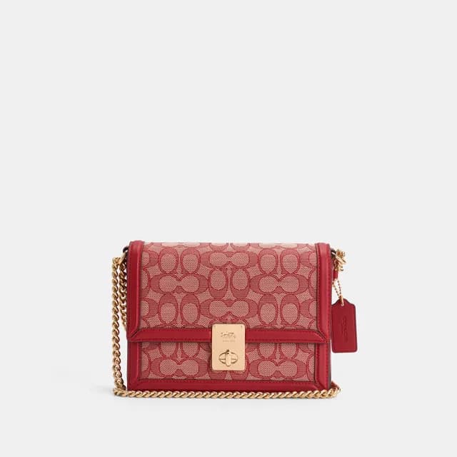 【COACH】蔻馳官方直營 HUTTON經典Logo單肩手袋 單肩包 肩背包-IM/紅寶石色(CZ491)
