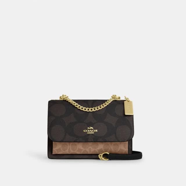 【COACH】蔻馳官方直營 KLARE 撞色經典Logo斜背手袋-IM/胡桃木色/棕黃色(CY678)