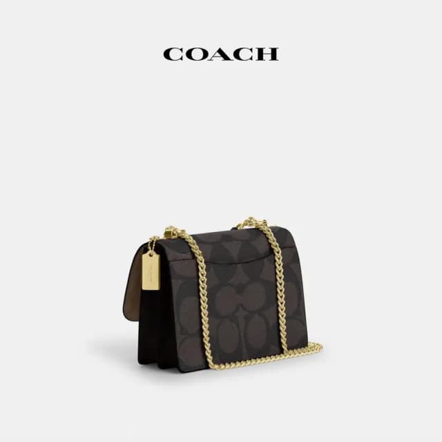 【COACH】蔻馳官方直營 KLARE 撞色經典Logo斜背手袋-IM/胡桃木色/棕黃色(CY678)