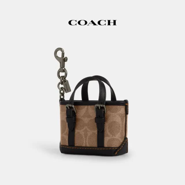 【COACH】蔻馳官方直營 WARNER經典Logo迷你托特手袋手袋掛件-QB/棕黃色/黑色(CBK64)