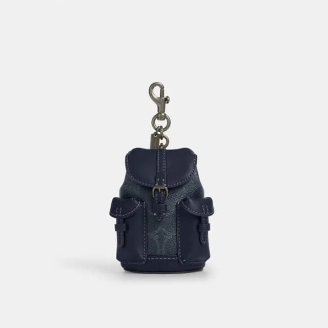 【COACH】蔻馳官方直營 WARNER經典Logo迷你後背包手袋掛件-青銅色硬體/丹寧色/午夜海軍藍色(CBK66)