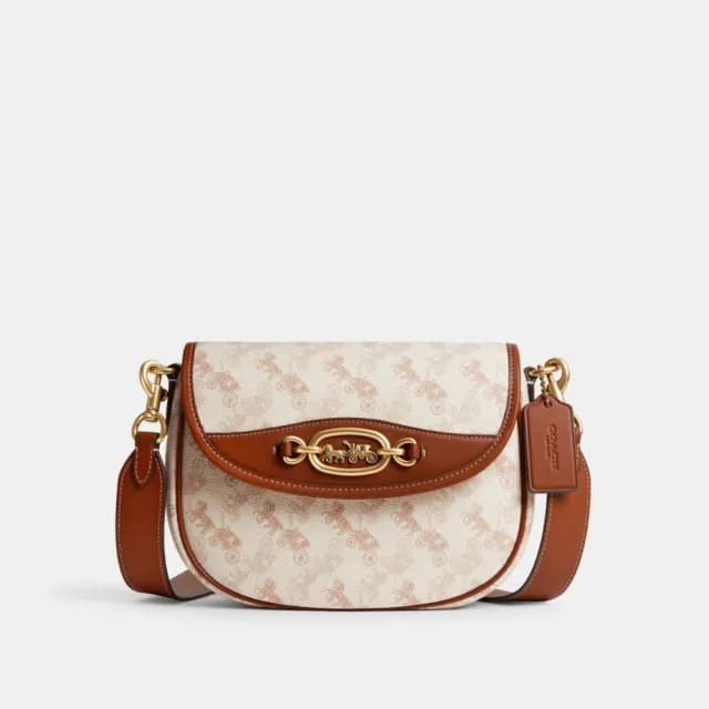 【COACH】蔻馳官方直營 HARLEY馬車圖案印花斜背手袋 斜背包 側背包 斜挎包-B4/粉筆白色 高光琥珀色(CR512)