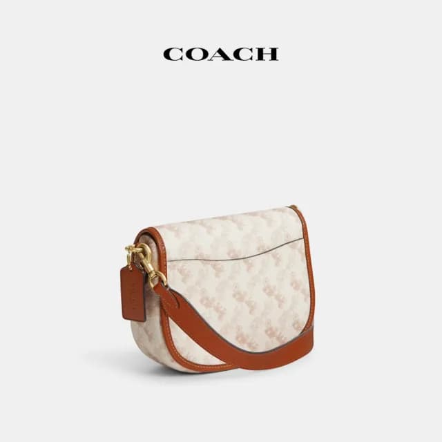 【COACH】蔻馳官方直營 HARLEY馬車圖案印花斜背手袋手袋-B4/粉筆白色 高光琥珀色(CR512)