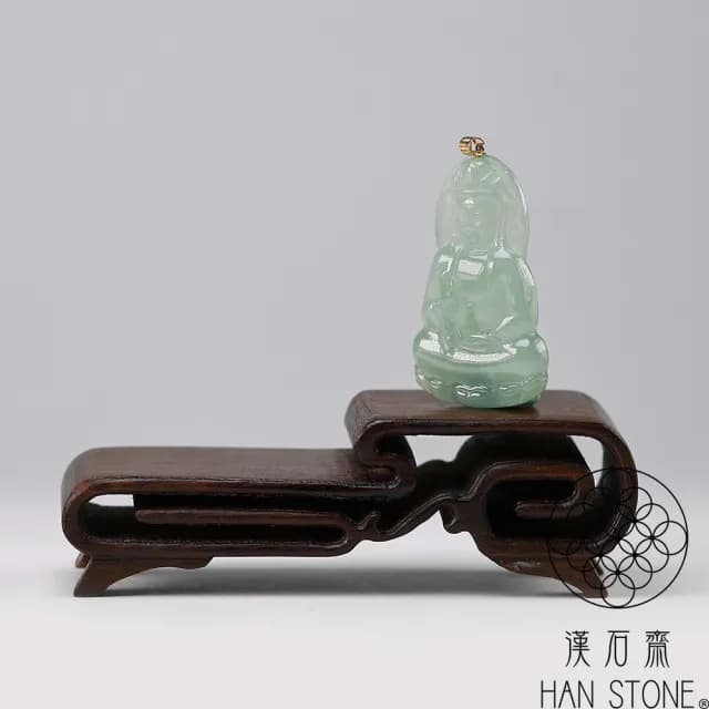 【漢石齋】情人節禮物 天然翡翠A貨 觀音18K金墜頭玉佩吊墜 冰芙蓉種(21*36*4mm)