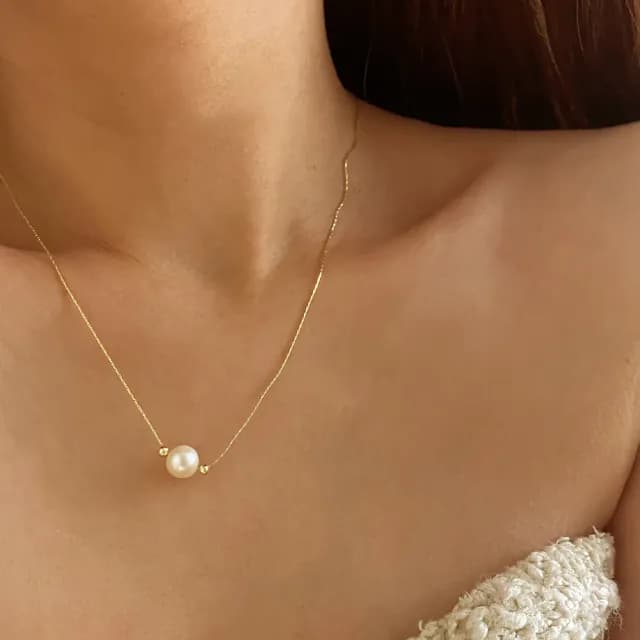 【CReAM】Ulima單顆大天然淡水白珍珠+二顆小珍珠金色金屬女項鍊(生日 禮物 送禮 禮盒)