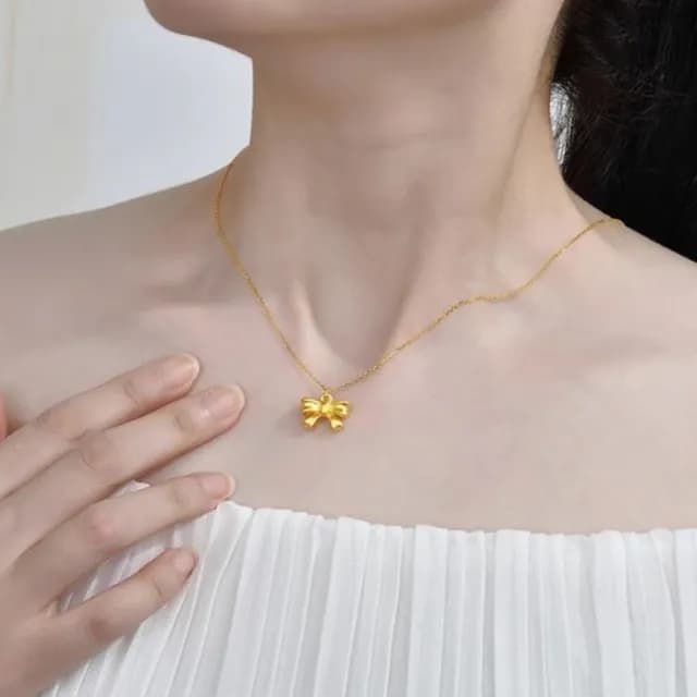 【Penny珮妮】999黃金迷你蝴蝶結項鍊(母親節禮物 交換禮物 送女友 生日禮物 情人節 尾牙 新年禮物 結婚)