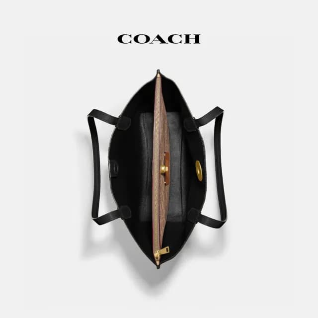 【COACH】蔻馳官方直營 WILLOW經典 SIGNATURE 帆布襯裡撞色托特手袋 托特包-深石灰色(C0692)