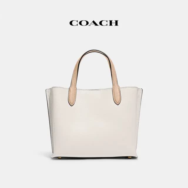 【COACH】蔻馳官方直營 WILLOW24 撞色托特包 托特手袋-粉筆白色混合色(C8561)