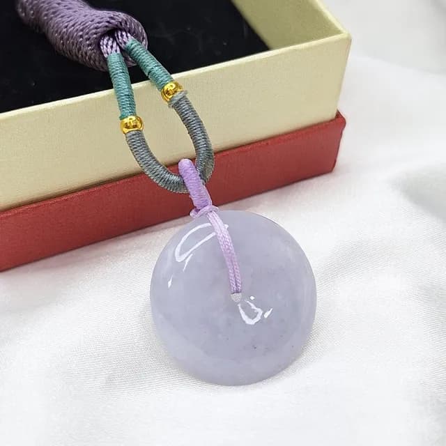 【新鵝娘翡翠】天然A貨翡翠 緬甸玉 濃紫平安扣吊墜 14K包金 鍍銀925 A8764308(翡翠平安扣吊墜)