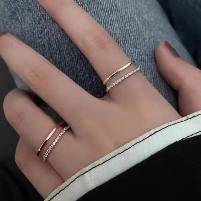 【知性女子】輕奢高級感個性雙層開口戒指(情侶戒指 簡約百搭 通勤可 生日禮物 戒圍可調 女生 穿搭配件)