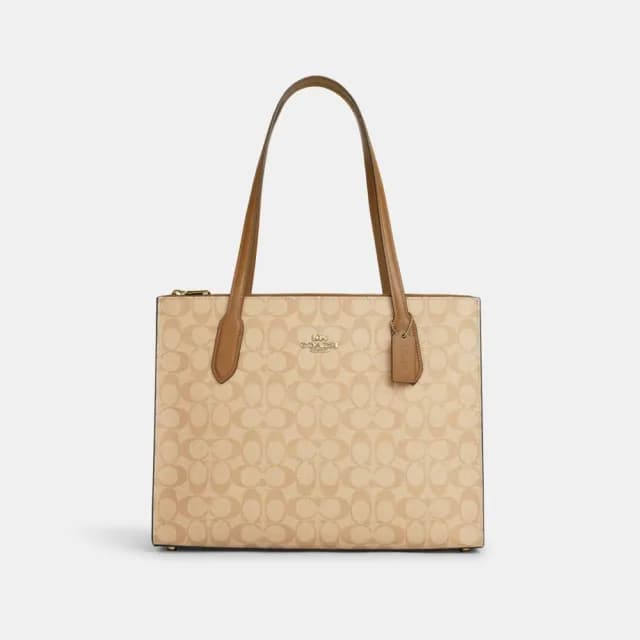 【COACH】蔻馳官方直營 NINACARRYALL經典Logo手袋-IM/淺卡其色/淺馬鞍棕色(CL399)