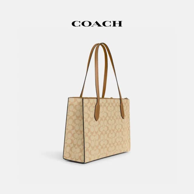 【COACH】蔻馳官方直營 NINACARRYALL經典Logo托特手袋 托特包-IM/淺卡其色/淺馬鞍棕色(CL399)
