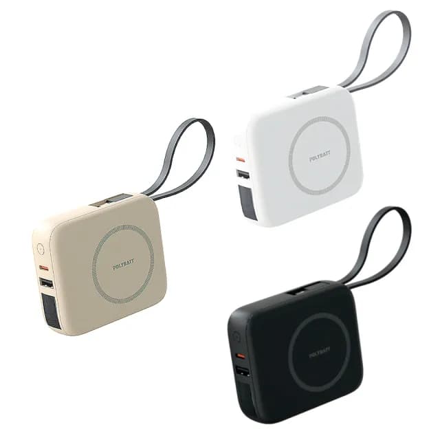 【HongXin】20W 多功能快充自帶線無線行動電源 1000mAh 雙孔輸出(無線充/自帶線/快充)