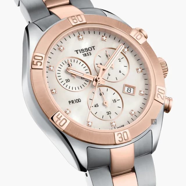 【TISSOT 天梭 官方授權】PR100 SPORT 真鑽三眼計時女錶/38mm 手錶 送禮 推薦(T1019172211600)