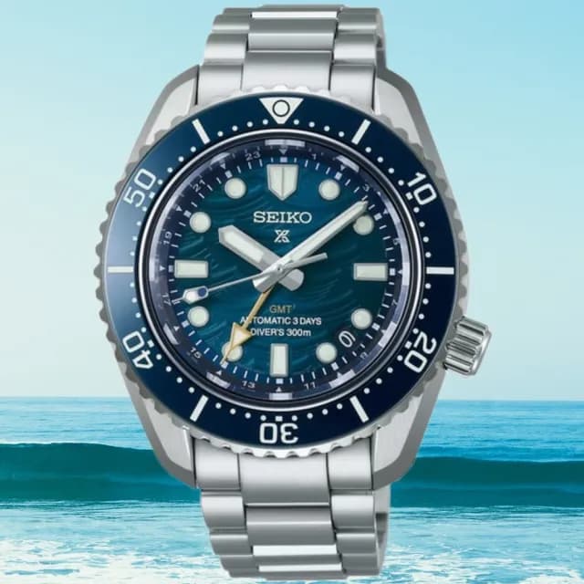 【SEIKO 精工】Prospex 60週年限量 三日鍊 藍色波浪 GMT潛水300米機械錶 禮物 送禮(6R54-00N0B/SPB509J1)