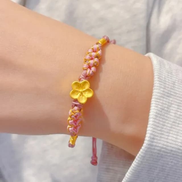 【Penny珮妮】黃金999迷你小桃花手繩手鍊(母親節禮物 送閨密 交換禮物 生日禮 情人節 尾牙 新年 結婚)