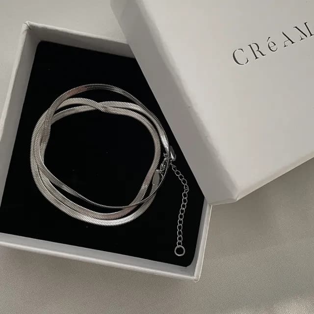 【CReAM】Cedric鈦鋼銀色扁蛇鍊中性男性男項鍊(生日 禮物 送禮 禮盒)