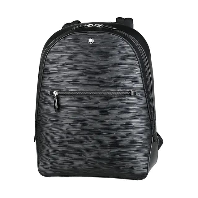 【MONTBLANC 萬寶龍】萬寶龍MONTBLANC 4810系列 六角星LOGO 樹皮紋皮革拉鍊後背包(小/黑)