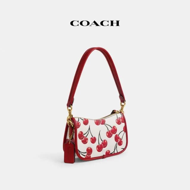 【COACH】蔻馳官方直營 SWINGER 櫻桃印花20號手袋-B4/粉筆白色 混合色(CZ106)
