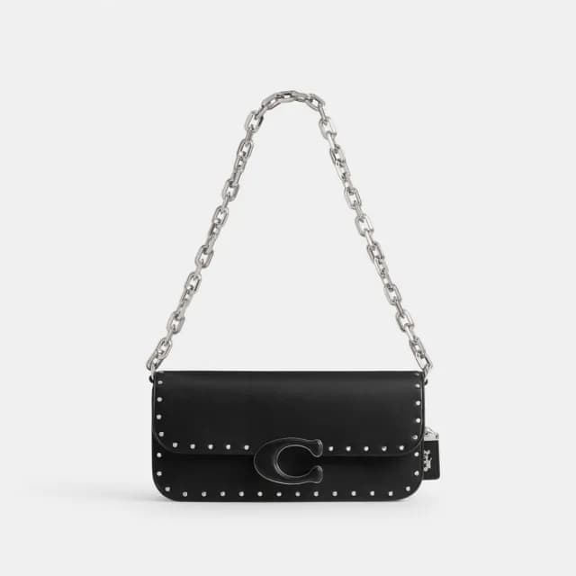 【COACH】蔻馳官方直營 IDOL 鉚釘23號手袋 單肩背 斜背包 側背包-LH/黑色(CU038)