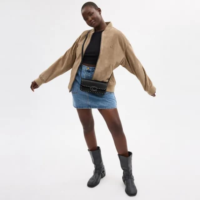 【COACH】蔻馳官方直營 IDOL 鉚釘23號手袋 單肩背 斜背包 側背包-LH/黑色(CU038)