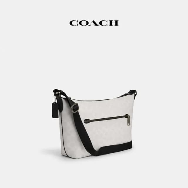 【COACH】蔻馳官方直營 FINN經典Logo斜背手袋 斜背包 側背包 斜挎包-青銅色硬體/粉筆白色/黑色(CAJ91)