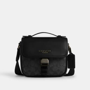 【COACH】蔻馳官方直營 RACER經典Logo斜背手袋-QB/炭黑色/黑色(CBG13)