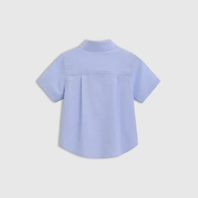 【GAP】男童裝 純棉小熊刺繡翻領短袖襯衫 布萊納系列-藍色(767170)