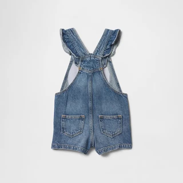 【GAP】女幼童裝 Gap x Disney迪士尼聯名 純棉刺繡牛仔吊帶短褲-中度水洗(723450)