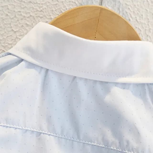 【橘魔法】長袖 白色黑色淺藍點點條紋襯衫(長袖上衣 長袖襯衫 畢業典禮 鋼琴表演 大童 男童 兒童 童裝)