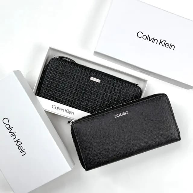 【Calvin Klein 凱文克萊】CK 滿版 防刮 防盜 真皮長夾 零錢袋 錢包 CK 禮盒 皮夾 送禮(長夾1048)