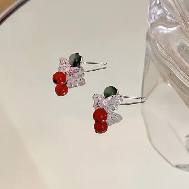 【INES】韓國設計S925銀針法式復古天然石蝴蝶串珠造型耳環(S925銀針耳環 蝴蝶耳環 串珠耳環)