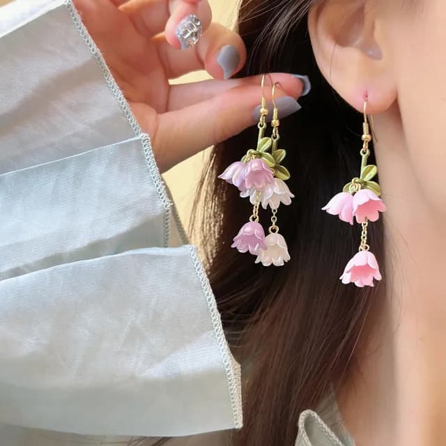【MISS KOREA】S925銀針耳環 花朵耳環/韓國設計S925銀針浪漫森林系氣質玲蘭花朵造型耳環(3色任選)