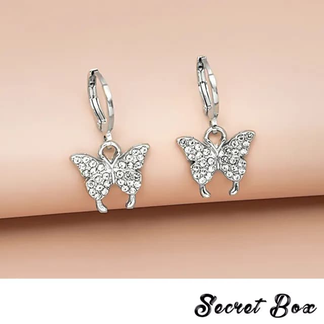 【SECRET BOX】韓國設計微鑲美鑽蝴蝶造型時尚耳扣 耳環(美鑽耳扣 蝴蝶耳扣)