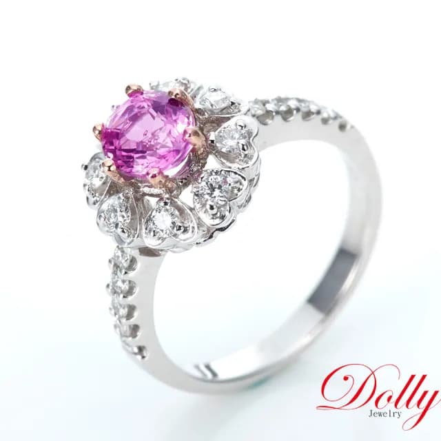 【DOLLY】1克拉 無燒斯里蘭卡艷彩粉紅藍寶石18K金鑽石戒指-009(母親節 長輩送禮 交換禮物首選)