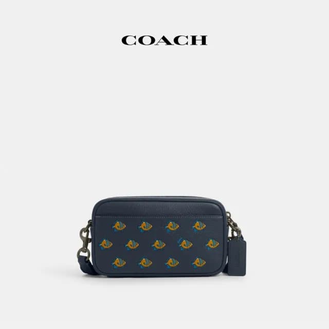 【COACH】蔻馳官方直營 JAYDEN魚印花斜背手袋-青銅色硬體/丹寧藍色 混合色(CT870)
