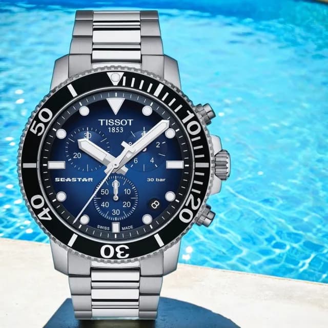 【TISSOT 天梭 官方授權】水鬼 Seastar 1000 海洋之星300米潛水三眼計時手錶 送禮 推薦(T1204171104101)