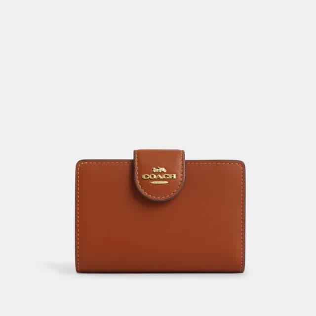 【COACH】蔻馳官方直營 中號角拉鍊錢包 皮夾-IM/棕黃色(CBO32)
