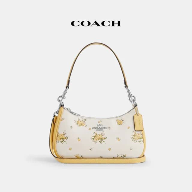【COACH】蔻馳官方直營 TERI花卉印花單肩手袋-銀色硬體/白堊彩(CAL45)