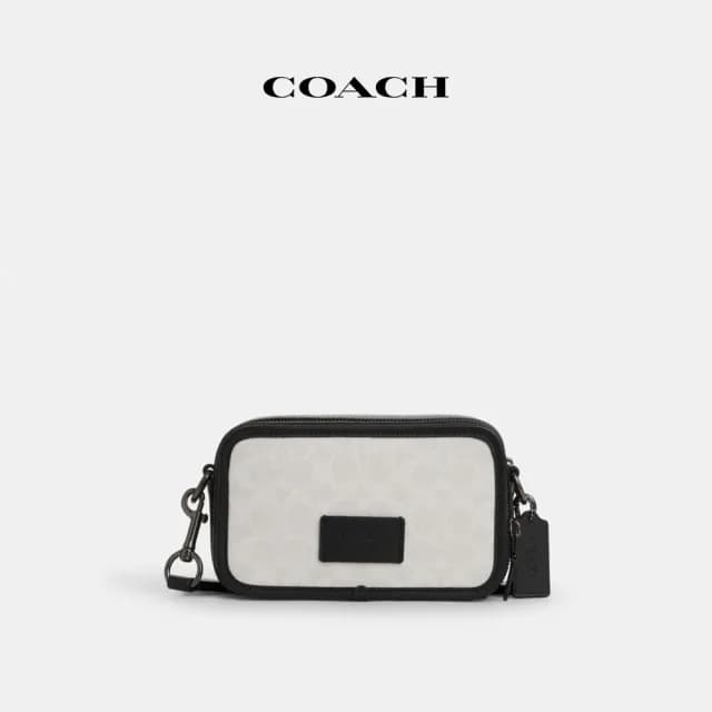 【COACH】蔻馳官方直營 WYATT經典Logo斜背手袋-青銅色硬體/粉筆白色/黑色(CW365)