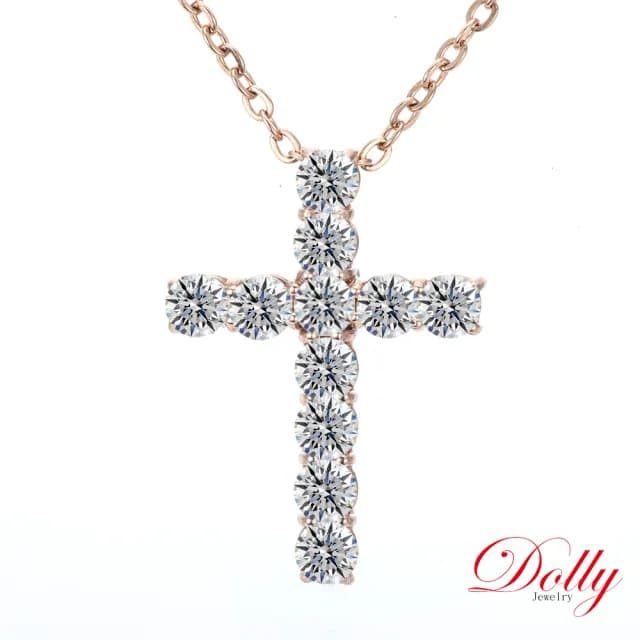 【DOLLY】1.40克拉 天然鑽石 F/VS2 18K玫瑰金十字架鑽石項鍊(母親節 長輩送禮 交換禮物首選)