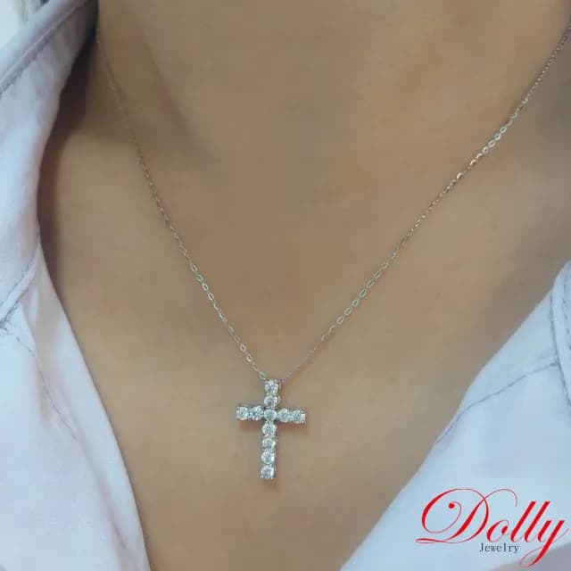 【DOLLY】1.40克拉 天然鑽石 F/VS2 18K玫瑰金十字架鑽石項鍊(母親節 長輩送禮 交換禮物首選)