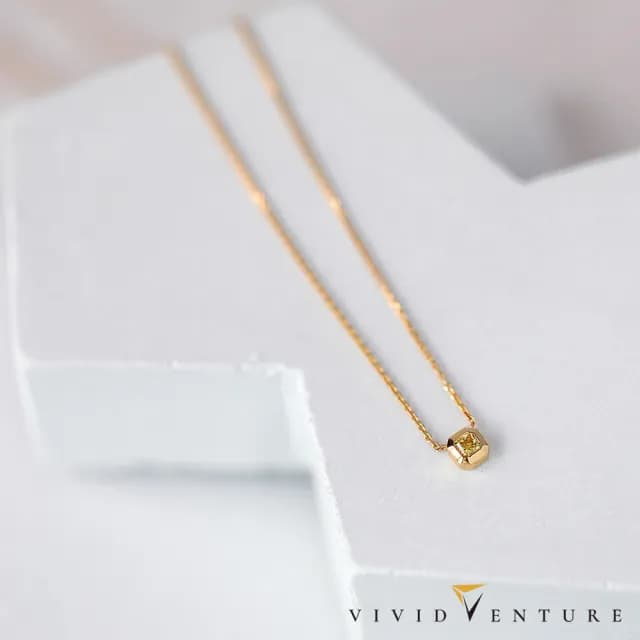 【Vividventure 亞帝芬奇】14K 8分 天然鑽石 黃彩鑽 鑽石 項鍊 芳登夕陽