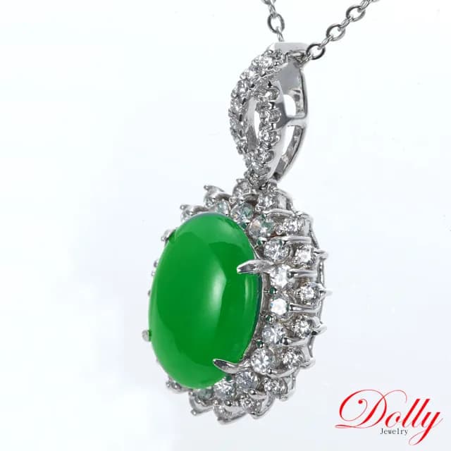 【DOLLY】18K金 緬甸冰種正綠A貨翡翠鑽石項鍊(母親節 長輩送禮首選)