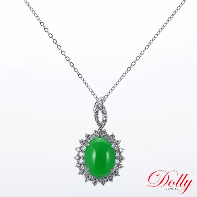 【DOLLY】18K金 緬甸冰種正綠A貨翡翠鑽石項鍊(母親節 長輩送禮首選)