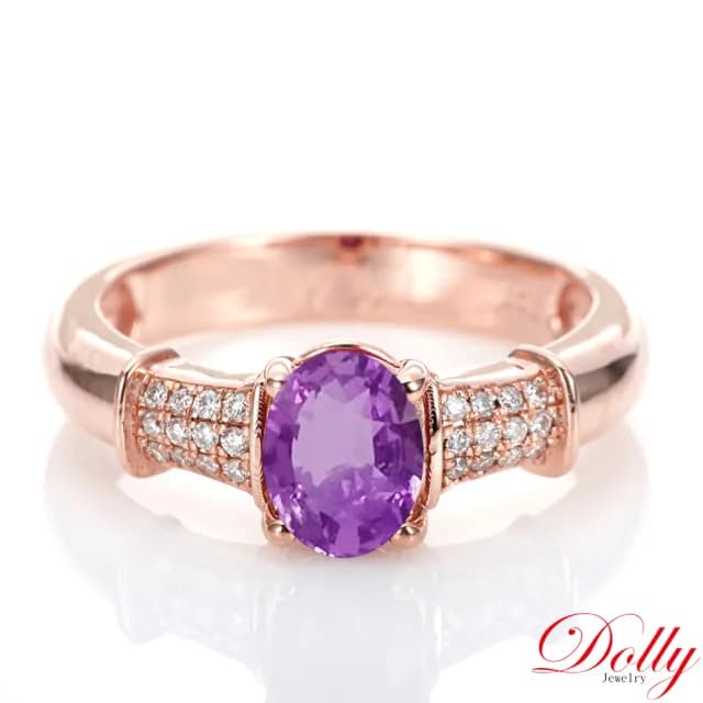 【DOLLY】1克拉 無燒斯里蘭卡艷彩紫羅蘭藍寶石18K玫瑰金鑽石戒指-005(母親節 長輩送禮首選)