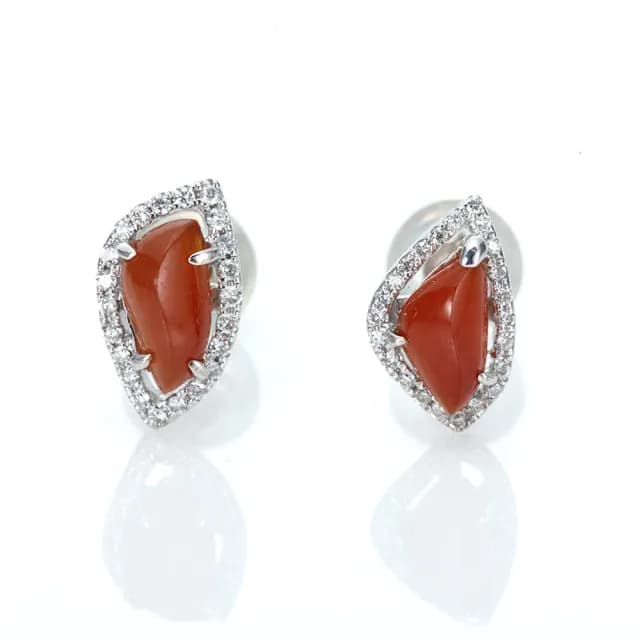 【DOLLY】14K金 緬甸冰種A貨紅翡鑽石耳環(母親節 長輩送禮首選)