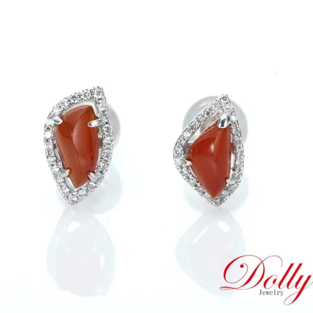 【DOLLY】14K金 緬甸冰種A貨紅翡鑽石耳環(母親節 長輩送禮首選)