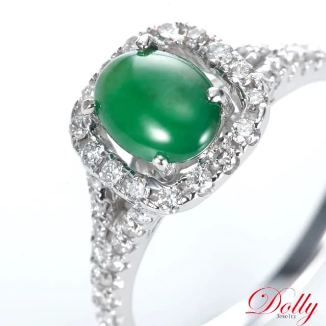 【DOLLY】14K金 緬甸老坑綠冰種翡翠鑽石戒指-002(母親節 長輩送禮 交換禮物首選)