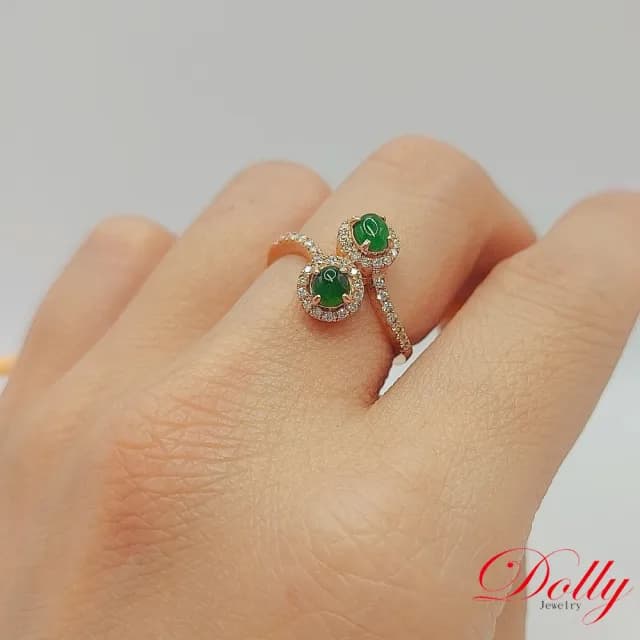 【DOLLY】18K金 緬甸冰種正綠翡翠玫瑰金鑽石戒指(母親節 長輩送禮 交換禮物首選)